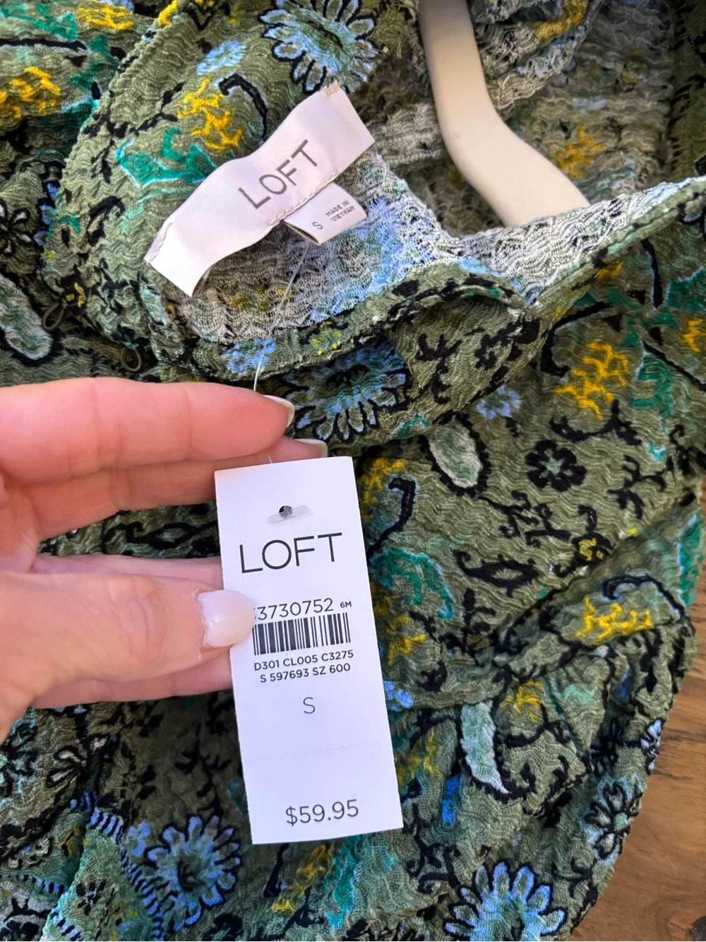 LOFT Olive Green Floral Print Short Sleeve Blouse